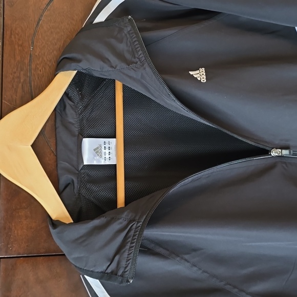 Adidas Black and White Striped Full Zip Track Jacket, Size Large - Picture 6 of 12